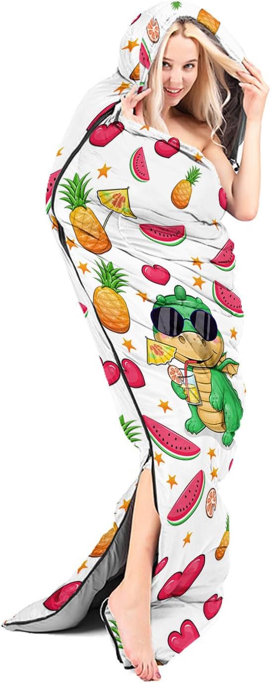 AILONEN Cartoon Fox Camping Sleeping Bag for Boys Girls Adults,Lightweight & Waterproof,3 Season Warm & Cold Weather,Portable,Kawaii Fox Printed Sleeping Bag,Traveling,Camping,Hiking