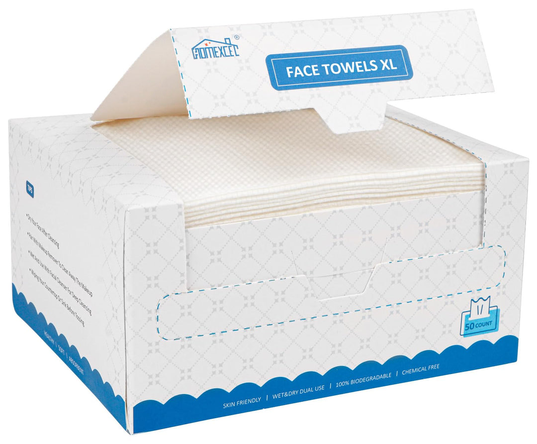 Homexcel Face Towels 50 Count, Disposable Makeup Remover Wipes, Super Soft Biodegradable Dry Facial Hand Clean Facial Towels Was