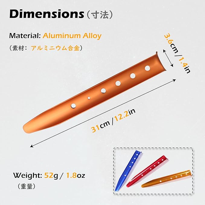 TRIWONDER 6X Snow and Sand Tent Stakes Pegs - Aluminum U-Shaped Tent Pegs Tent Nails Lightweight for Camping Hiking Backpacking