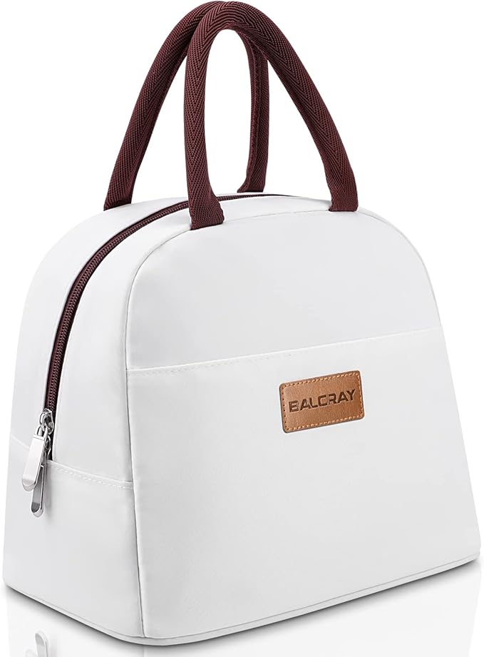 BALORAY Lunch Bag for Women Men Insulated Lunch Box for Adult Reusable Lunch Tote Bag for Work, Picnic or Travel (White)