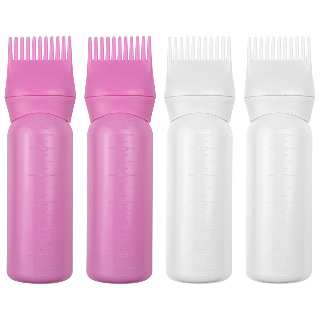 ELANE 4 Pack Root Comb Applicator Bottle,Oil Comb Applicator for Hair Dye Shampoos Hair Salons (2 pink + 2 white)