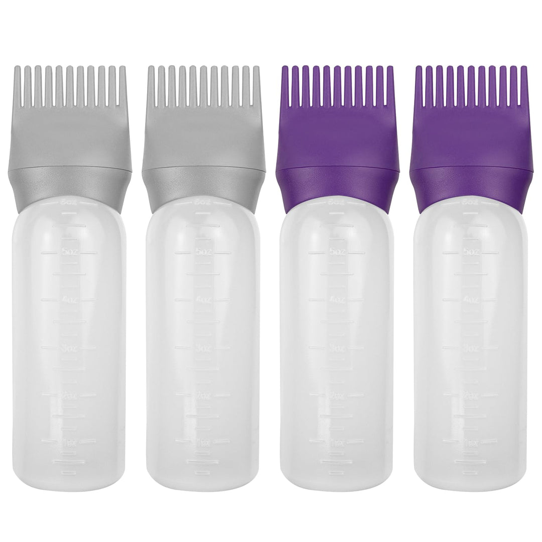 FZWONVUC 4 Pack Root Comb Applicator Bottle, Hair Oil Comb Applicator for Hair Dye, Shampoos, Salons (Purple+Grey)