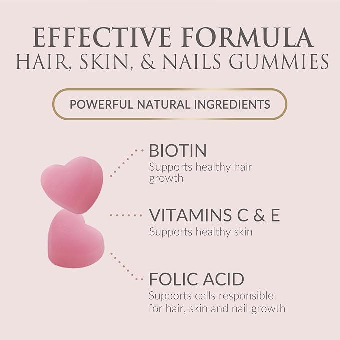Sugar Free Hair Vitamins Gummies with Biotin 5000 mcg, Vitamin A, B12, C, D, E, Folic Acid, Supports Hair Growth Gummy, Vegetarian Friendly, Supports Strong Beautiful Hair and Nails - 60 Gummies