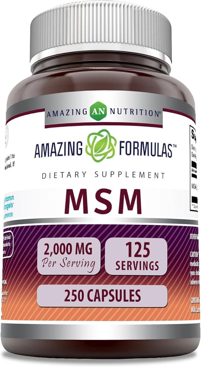 Amazing Formulas MSM (Methylsulfonylmethane) Supplement | 2000 Mg Per Serving | Capsules | Non-GMO | Gluten Free | Made in USA (1 Pack, 250 Count)