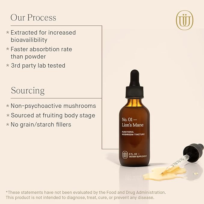 Lions Mane Extract - Double Extracted Fruitbody Mushroom Tincture, Natural Support for Mental Clarity, Brain Function, Memory, Cell Regeneration, Creativity & Mood (60 Servings)