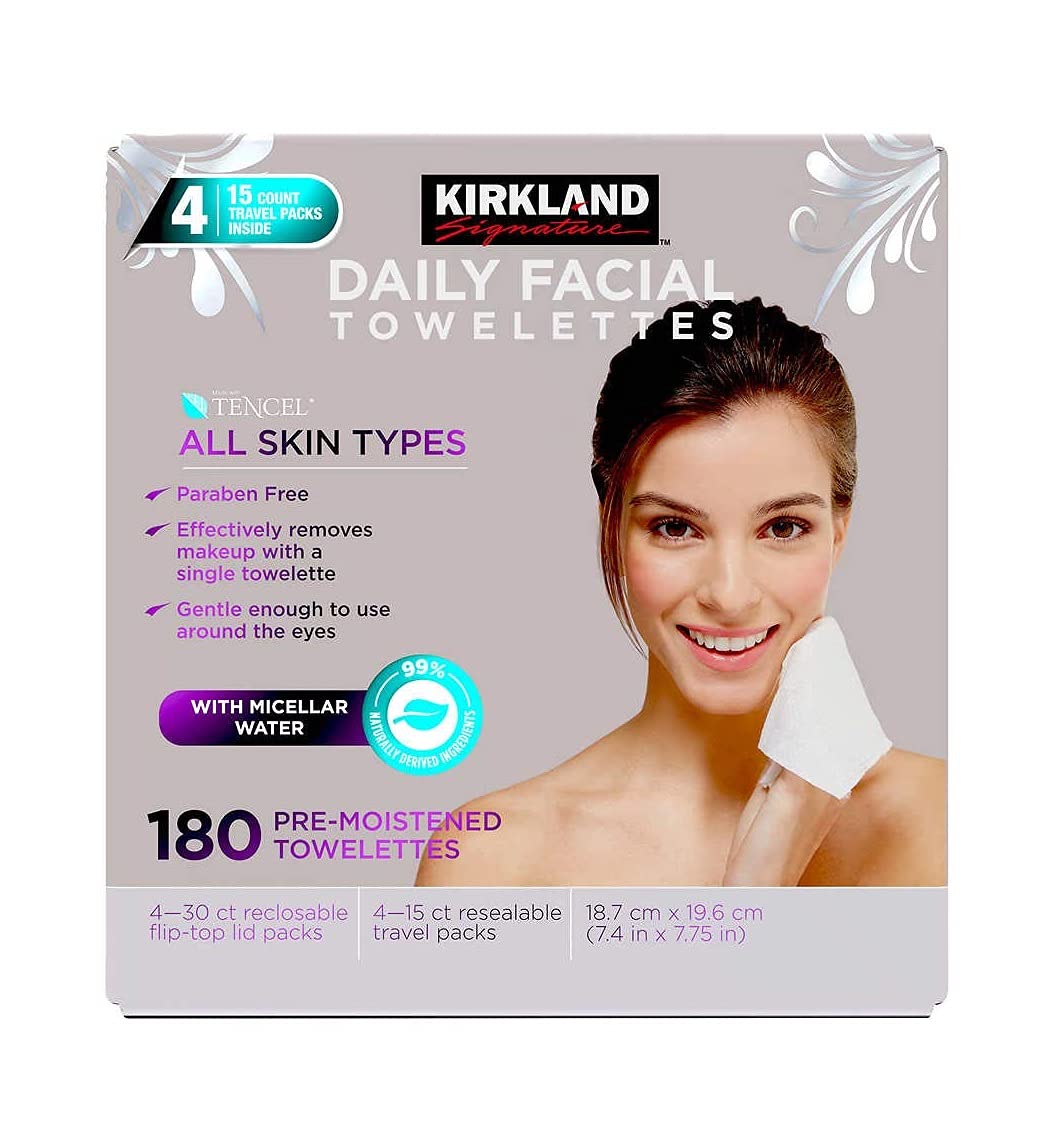 Kirkland Signature Paraben Free Micellar Daily Facial Cleansing Towelettes, 180 Count