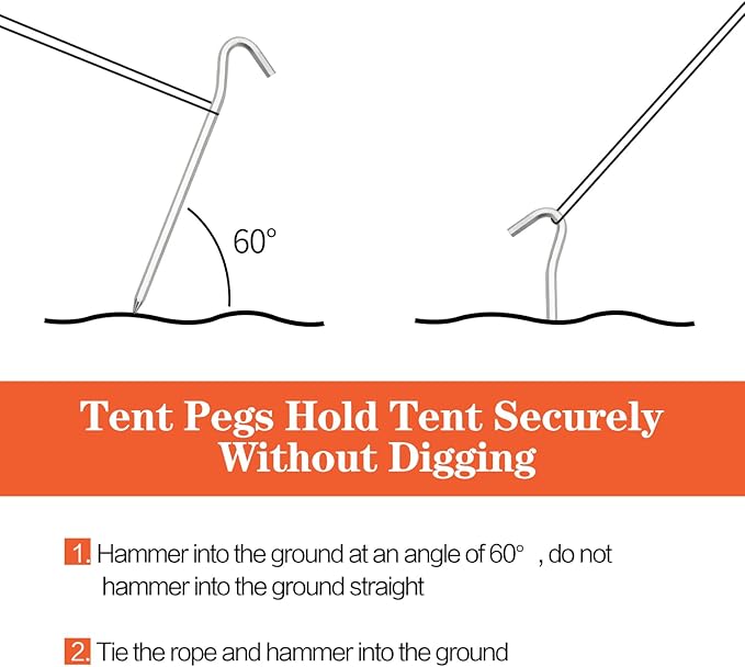 Tent Pegs, 4/8/16/32/64 Pack Aluminum Tent Stakes Pegs with Hook, 7" Hexagon Rod Lightweight Canopy Stakes Pegs for Camping, Canopy, Outdoor Decoration(7", 4 Pack)