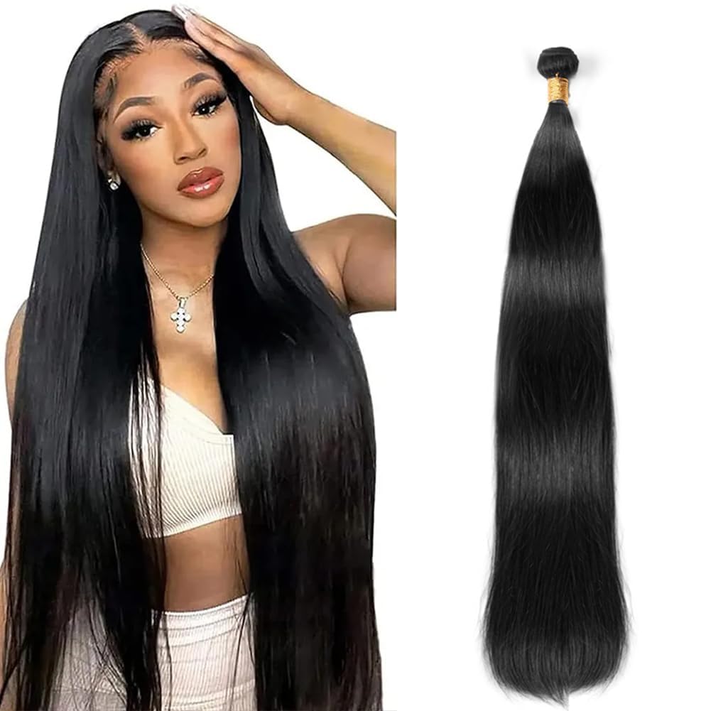 MIRONICA Straight Bundles Human Hair 26 Inch 1 Bundles 12A Brazilian Weave Bundles Human Hair 100% Unprocessed Virgin Remy Double Machin Weft for Women Natural Black Color Hair Extensions
