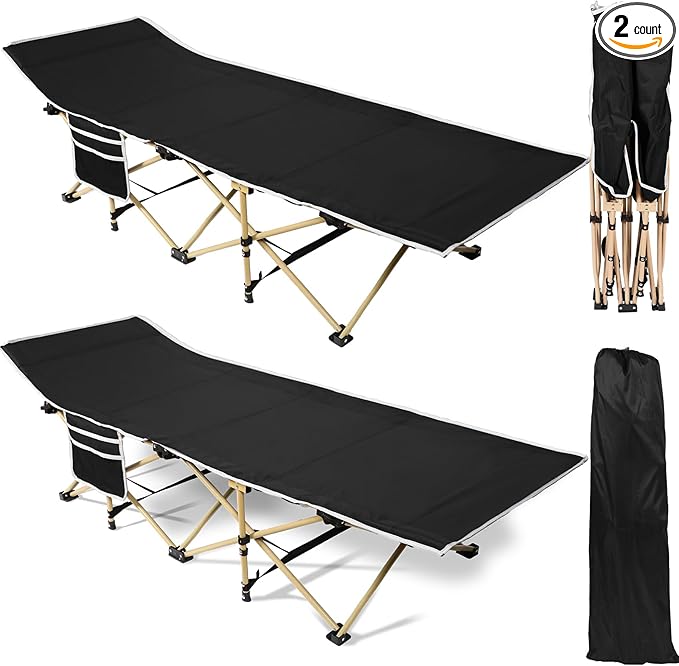 Wenqik 2 Pack 450lbs Max Load Camping Cot for Adults with Carry Bag Portable Folding Outdoor Sleeping Cot Heavy Duty Bed for Traveling Camp Military Office Nap Beach Home Lounging