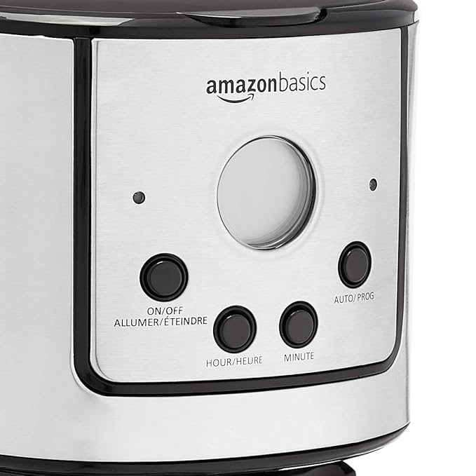 Amazon Basics Programmable Coffeemaker with Carafe and Reusable Filter, Stainless Steel, 12 Cups, Black