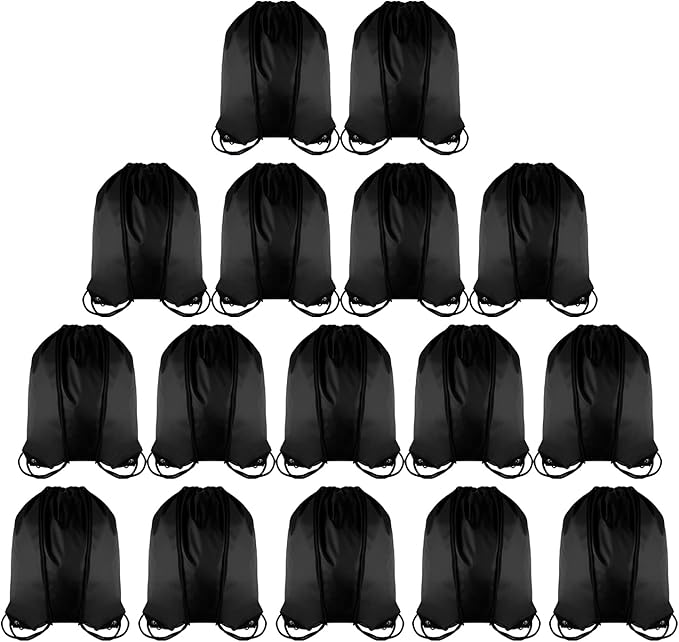 GoodtoU Drawstring Backpack Bags Cinch Sacks - Gym Drawstring Bags Bulk String Backpacks Black 16 Pcs