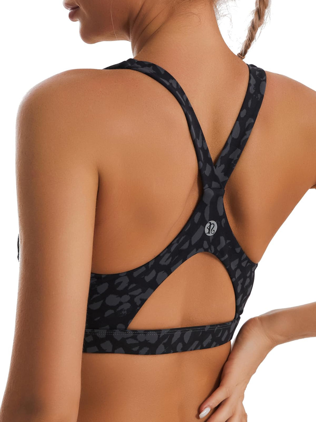 RUNNING GIRL High Support Sports Bras for Women,Racerback Running Bra Workout Crop Tank Tops Longline Sports Bra Push up(WX2946 Deep Coal Multi M)