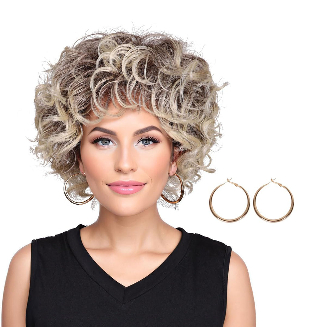 Fantalook Women 80S Cosplay Wig With Accessories (Dark Brown Gradient(Short Wig))