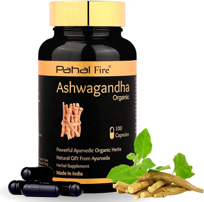 Ashwagandha Organic Herbal Supplement 500mg pr Serving 100 Capsule 50 Days Supply Stress Relief Energy Support Wild harvested in India with Lab Test Report GlutenFree
