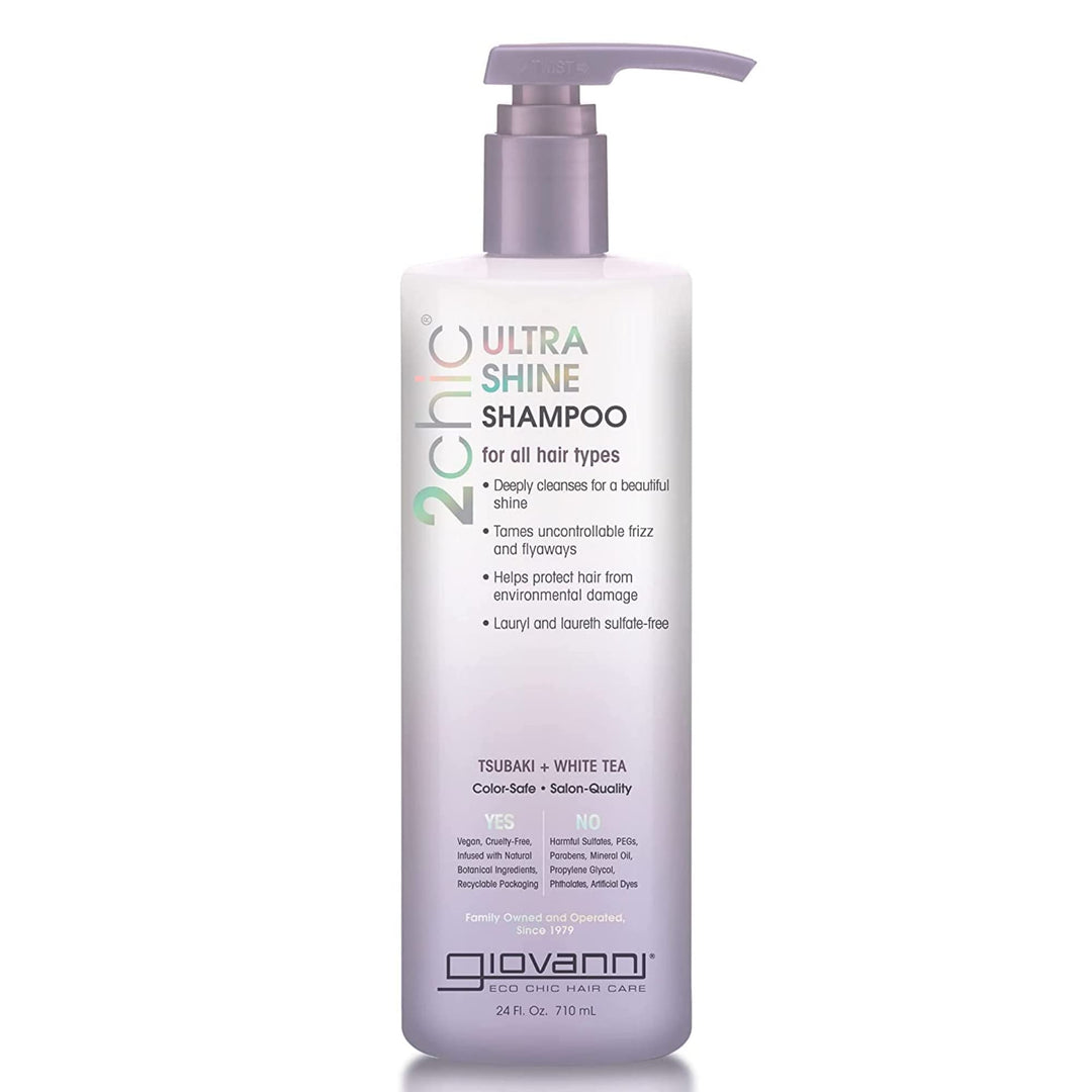 Giovanni 2chic Ultra-Shine Shampoo, 24 oz. – All Hair Types, Dual Taming Complex of Tsubaki Seed Oil & White Tea, Long Lasting Vibrance, Tames Frizz & Flyaways