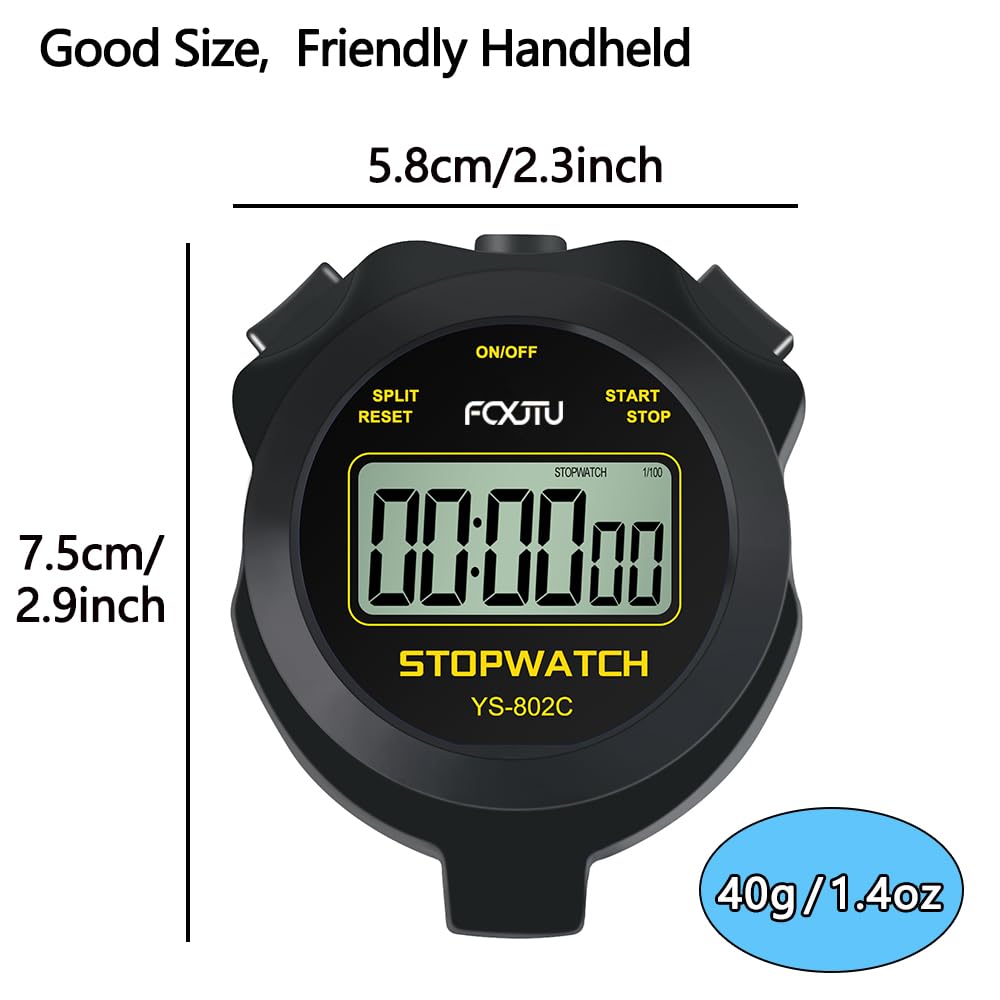 FCXJTU Simple Digital Sports Stopwatch Timer, No Bells, No Clock, No Alarm, Simple Basic Operation, Silent, ON/Off, Pure Stopwatch for Swimming Running Training Kids Coaches Referees Teachers (Black)