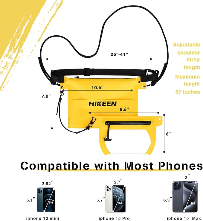 Hikeen 2 in 1 Waterproof Dry Bag with Screen Touch, IP68 Small Dry Bag Removable to Keep Phone Wallet Safe and Dry for Beach Swimming Kayaking Boating (Yellow)