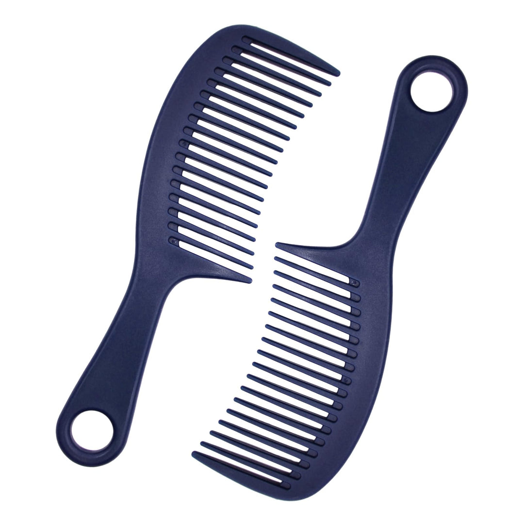 RHOS Detangler Hair Combs Set for Women,Men and Kids-Wide Tooth Combs for Detangling,Smoothing-Curved Hair Combs for Curly,Straight,Short,Thick,Wet&Dry Hair-Shower Comb with Hole (2 Pack-Blue)