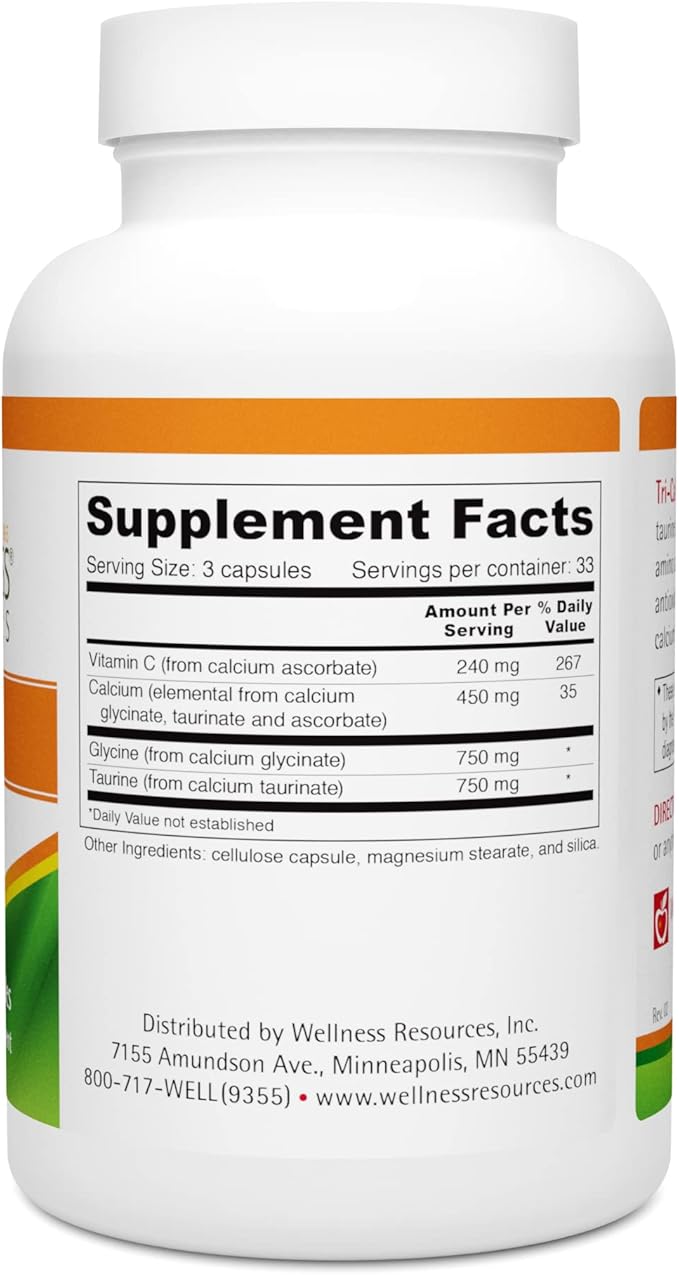 Tri-Cal - Taurine, Glycine and Calcium for Relaxation and Sleep (100 Veggie Capsules)