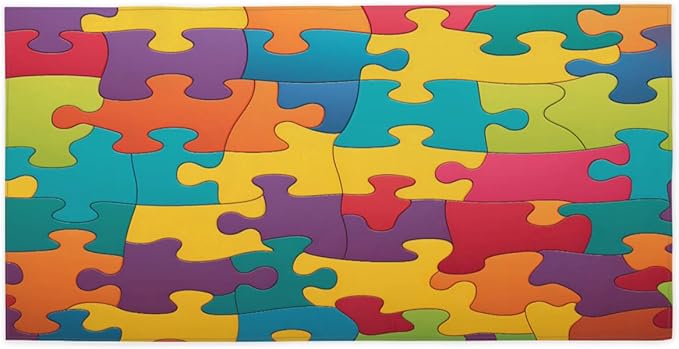 Colorful Jigsaw Puzzles Pattern Beach Towel Oversized Quick Dry Beach Blanket Microfiber Sand Free Absorbent Lightweight Bath Towel for Pool Travel Swimming Camping Women Men, 30" x 60"