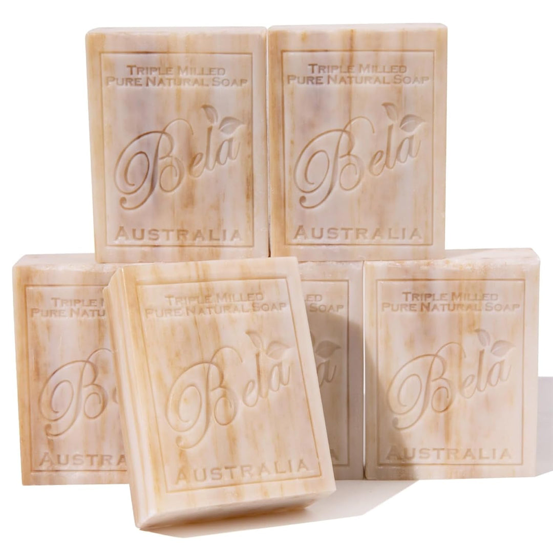 Bela - Triple Milled Pure Natural Soap Bars - Sandalwood, 3.3 Oz (Pack Of 6) - Organic Shea Butter - Rich Creamy Lather - Triple