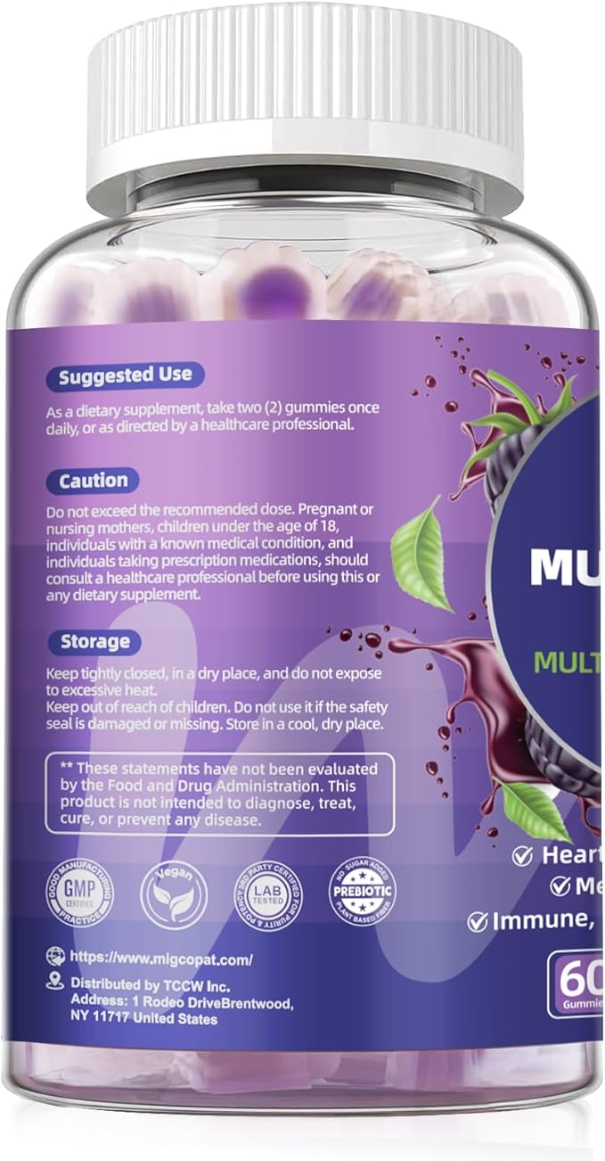 Multivitamin for Men, Mens Multivitamins Gummies w/Omega-3, Probiotics, Inositol, Folate, Biotin, Zinc, Vitamins A, C, D, E, B, - Support Heart, Brain, Muscle, Energy, Sugar-Free, Blackberry Flavor