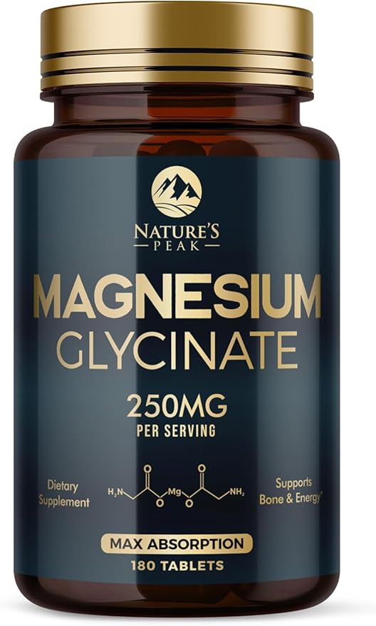 Magnesium Glycinate Chelated for Max Absorption - Supports Bone, Muscle, Nerves & Heart Health, Nature's Sleep and Stress Support, Best Magnesium Supplement Pills for Whole Body Support - 180 Tablets