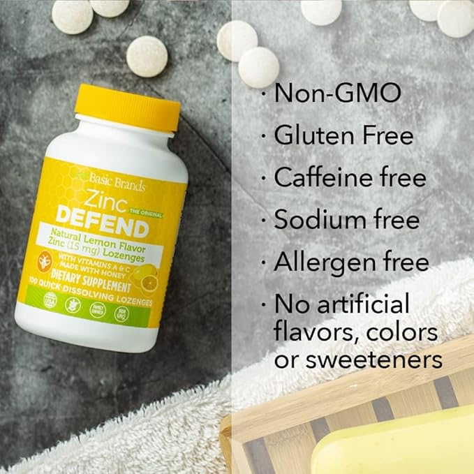 Basic Brands Zinc Lozenges, 100 Count, Lemon