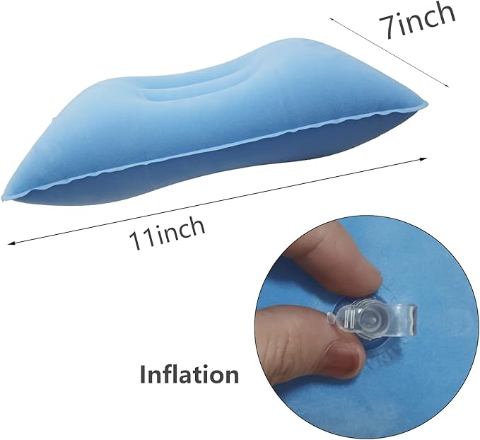 2 Pack Squared Flocked Fabric Air Pillow,Ultralight Inflatable Pillow for Hiking,Outdoor Sport,Camping,Traveling,Neck/Lumbar Support (Grey Light-Blue)