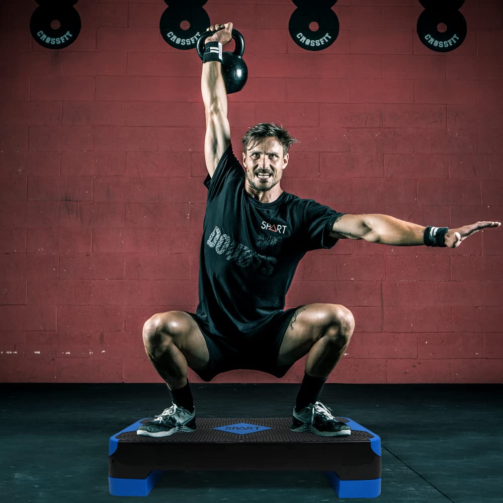 SPART Adjustable Workout Aerobic Stepper, Aerobic Exercise Step Platform with 4 Risers, 3 Levels Adjust 4" - 6" - 8", 26.77" Trainer Stepper with Non-Slip Surface for Home Gym & Extra Risers Options