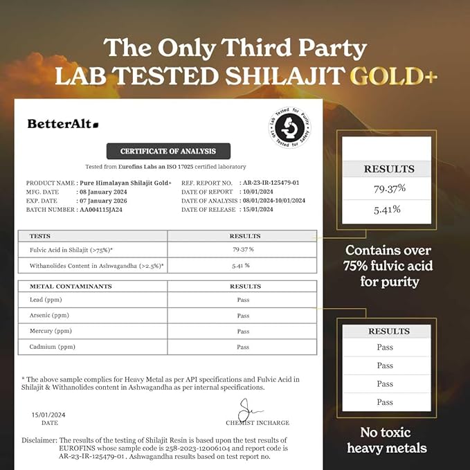 Pure Himalayan Shilajit Gold+ (Pack of 2) 60 gm| Enhances Recovery & Boosts Strength| 16,000 ft Sourced Blend with Ashwagandha, Safed Musli, Gokshura| Vegan & Lab Tested -600mg