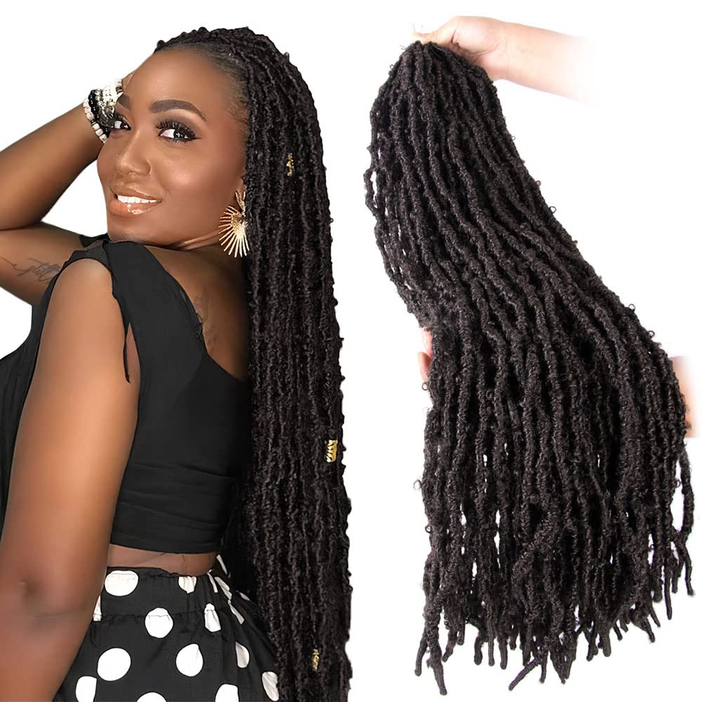 36 Inch Light Weight Butterfly Locs Crochet Hair 6 Packs Long Brown Distressed Butterfly Faux Locs Crochet Hair, 4#