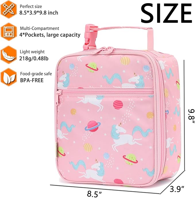 Lunch Box for Kids Boys Girls Men Women, Insulated Small Soft Cooler Lunch Bag Kit for School Work Picnic Travel - Reusable Portable lunchbox,Pink Unicorn
