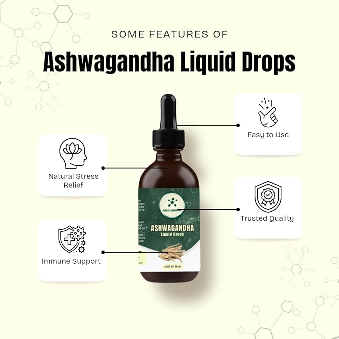 Ashwagandha Liquid Drops - Mood Support and Wellness Supplement - Natural Cortisol Manager and Immune Booster - 2 fl oz