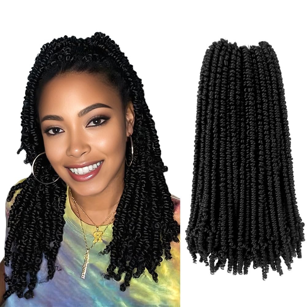 Niseyo Pre twisted Bob Spring Twist Hair 14 Inch 7 Packs Short Pre-looped Crochet Braid (1B/Natural Black)