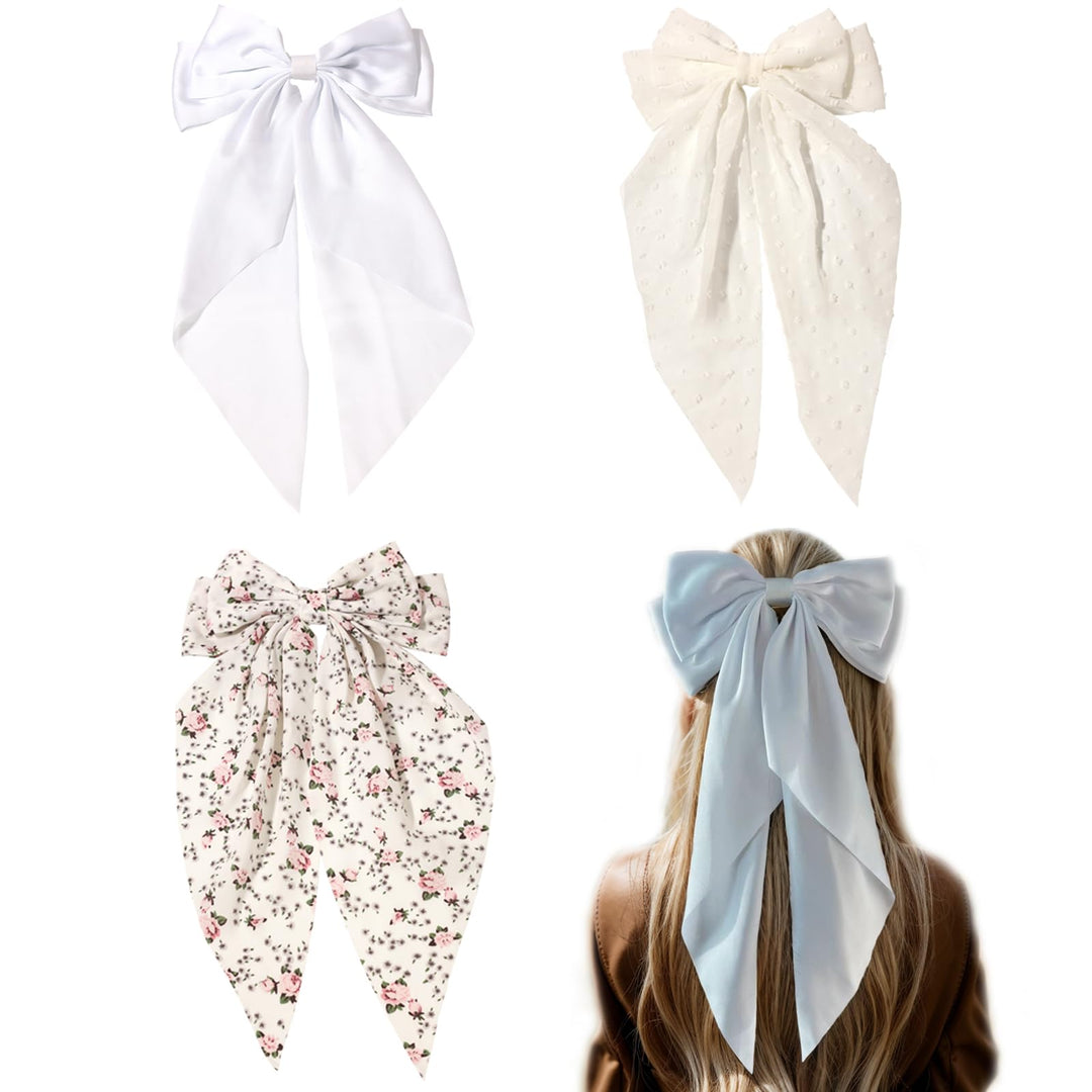 Lfouvre Hair Accessories: Floral White Bowknot Barrettes, Dots Bow Clips With Tail, Solid Bow Hair Clips For Women And Girls, 3P