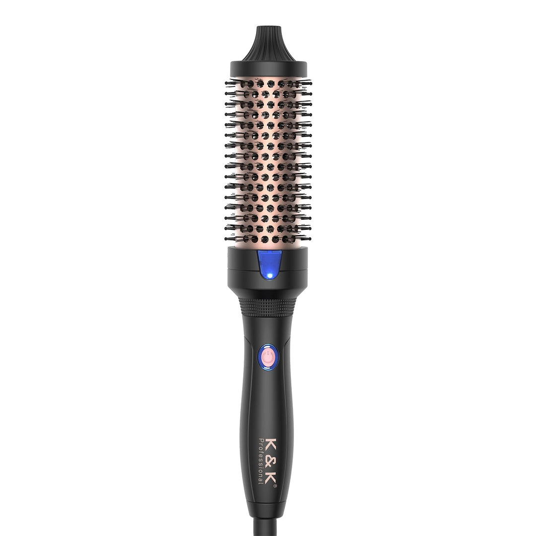 K&K Heated Curling Brush - 1.5 Inch Ceramic Tourmaline Ionic Volumizing Hot Brush For Root Volume & Loose Curls (Black)