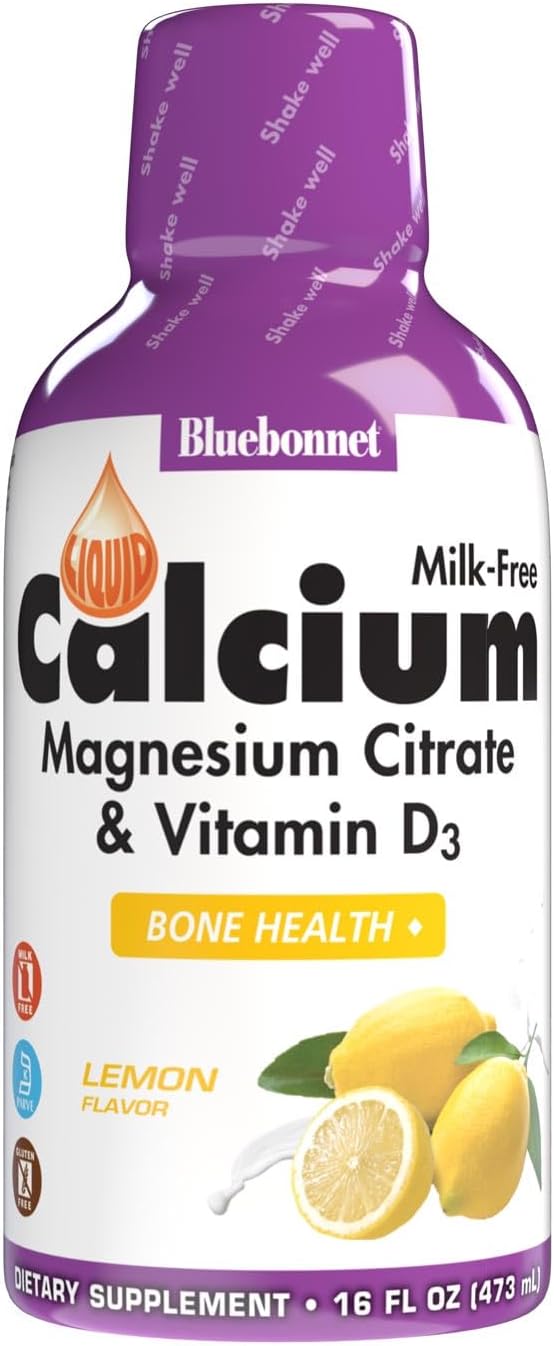 Bluebonnet Nutrition Liquid Calcium Citrate Magnesium Citrate, Vitamin D3, Bone Health, Gluten Free, Soy free, milk free, kosher, 32 Servings, Lemon Flavor, 16 Fl Oz (Pack of 1)