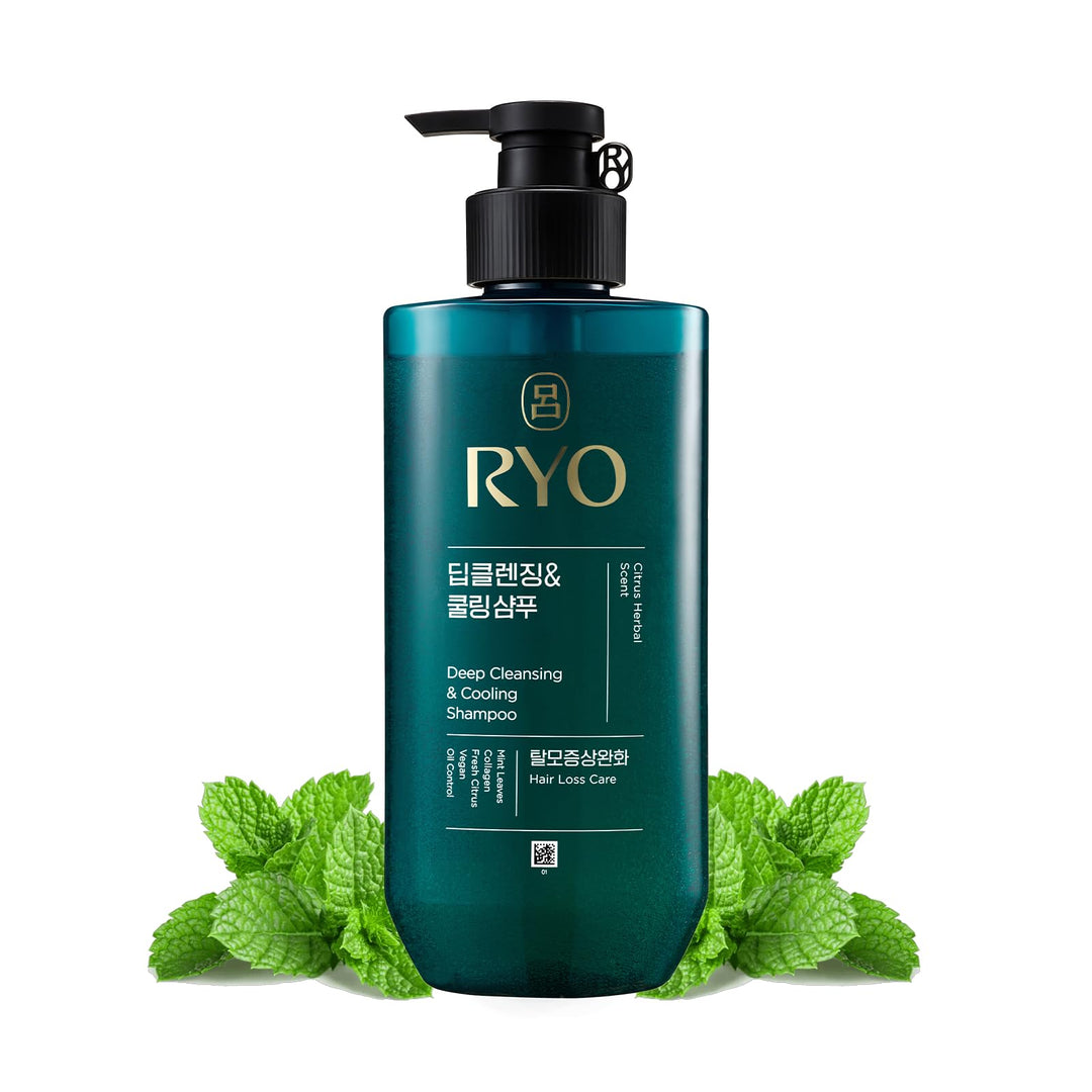 RYO Deep Cleansing Shampoo with Korean Ginseng & Caffeine - Cooling and Refreshing for Oily Scalp, Hair Loss Care, Anti-Dandruff, Sebum Control, 16.2 Fl Oz.