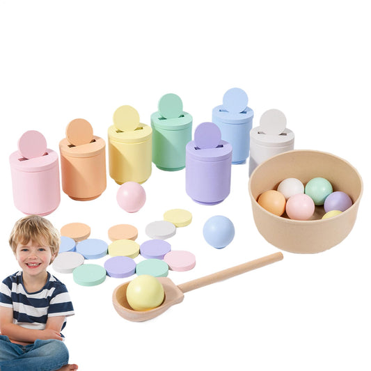 Zwpontia Color Sorting Toys | Wooden Sorting Games Sensory Educational Toys - Rainbow Balls Cups, Preschool Learning Activities STEM Kits, Interactive Toddler Games