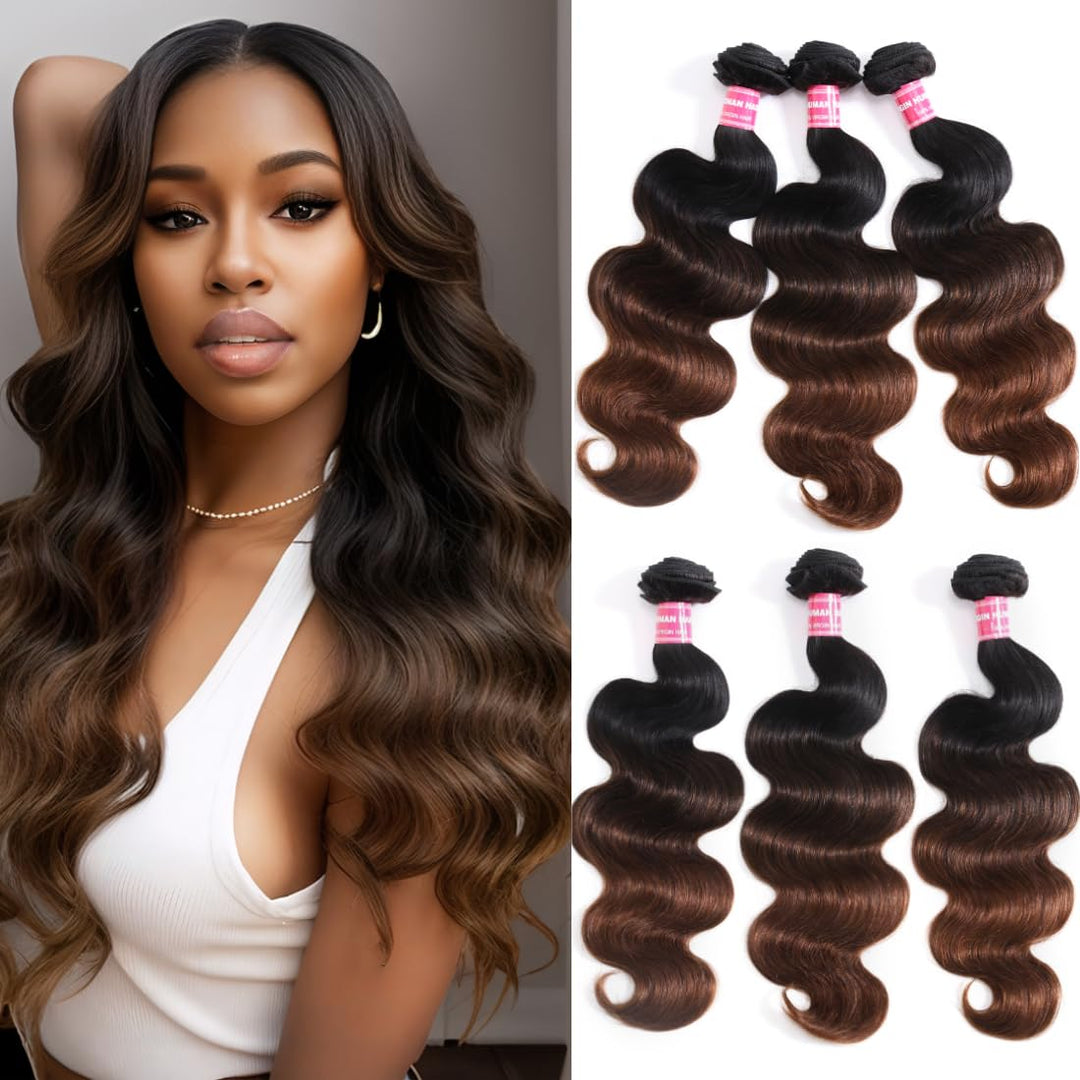 Unice Chestnut Brown Ombre Body Wave Human Hair Weave 3 Bundles 18 20 22 Inch Brazilian Remy Human Hair Wavy Sew In Human Hair E