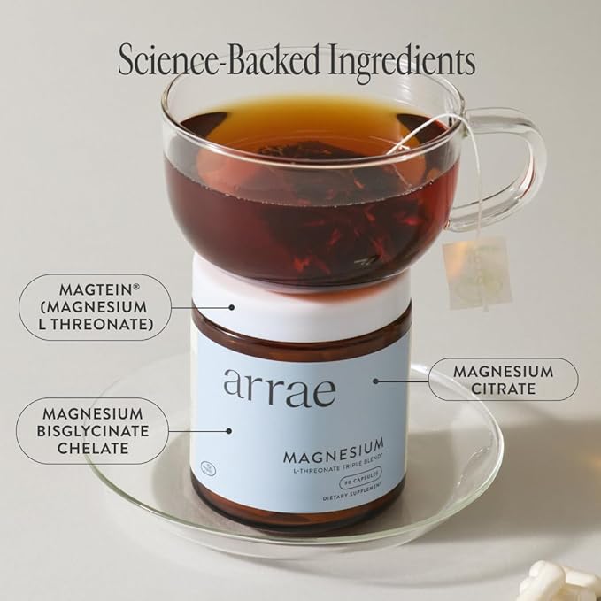 Arrae Magnesium Supplement, Magnesium Glycinate, Citrate & L-threonate, 250 mg, Support Mood, Sleep, Nerves, and Muscles,90 Capsules