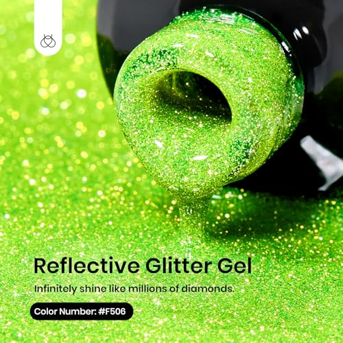 Beetles Gel Polish Green Glitter Gel Nail Polish 15ml Reflective Nail Art Manicure Salon DIY at Home Gifts for Women Lime Shock