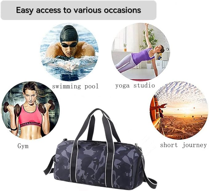Kids Overnight Duffle Bag Girls Boys Sports Gym Bag with Shoe Compartment Wet Pocket Camouflage travel bag(Grey)