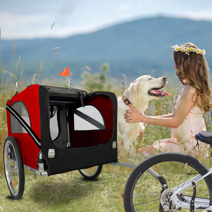 Noaman Dog Bike Trailer for Medium & Small Dogs, 20 Inch Wheels, Breathable Mesh Pet Cart with 3 Entrances, Safety Flag & 8 Reflectors, Folding Design, Red+Black, Up to 88 lbs Capacity, Steel Frame