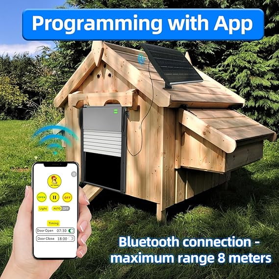 Automatic Chicken Coop Door Solar Powered with Timer, Programmable Light Sensor Openers with Remote Control, Anti-Pinch Aluminum Auto Chicken Coops Doors with 5 Modes for Farm, Outdoor, Yard, Gray