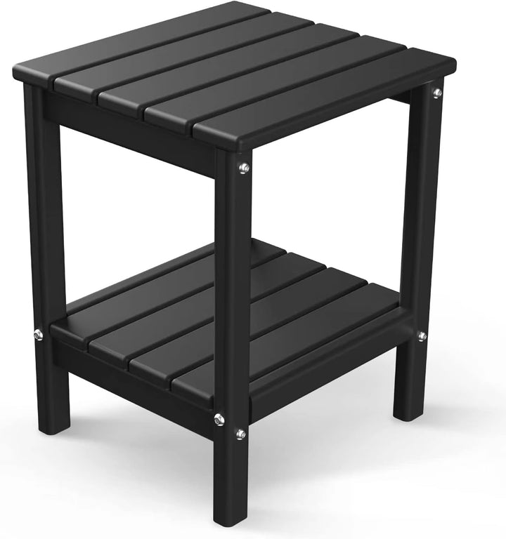 VibrantEcho Adirondack-Outdoor-Side-Table | 14 x 13 Inches | HDPE Plastic | All Weather | Blue | Outside End Tables | Storage Shelf | for Patio Porch Backyard Indoor
