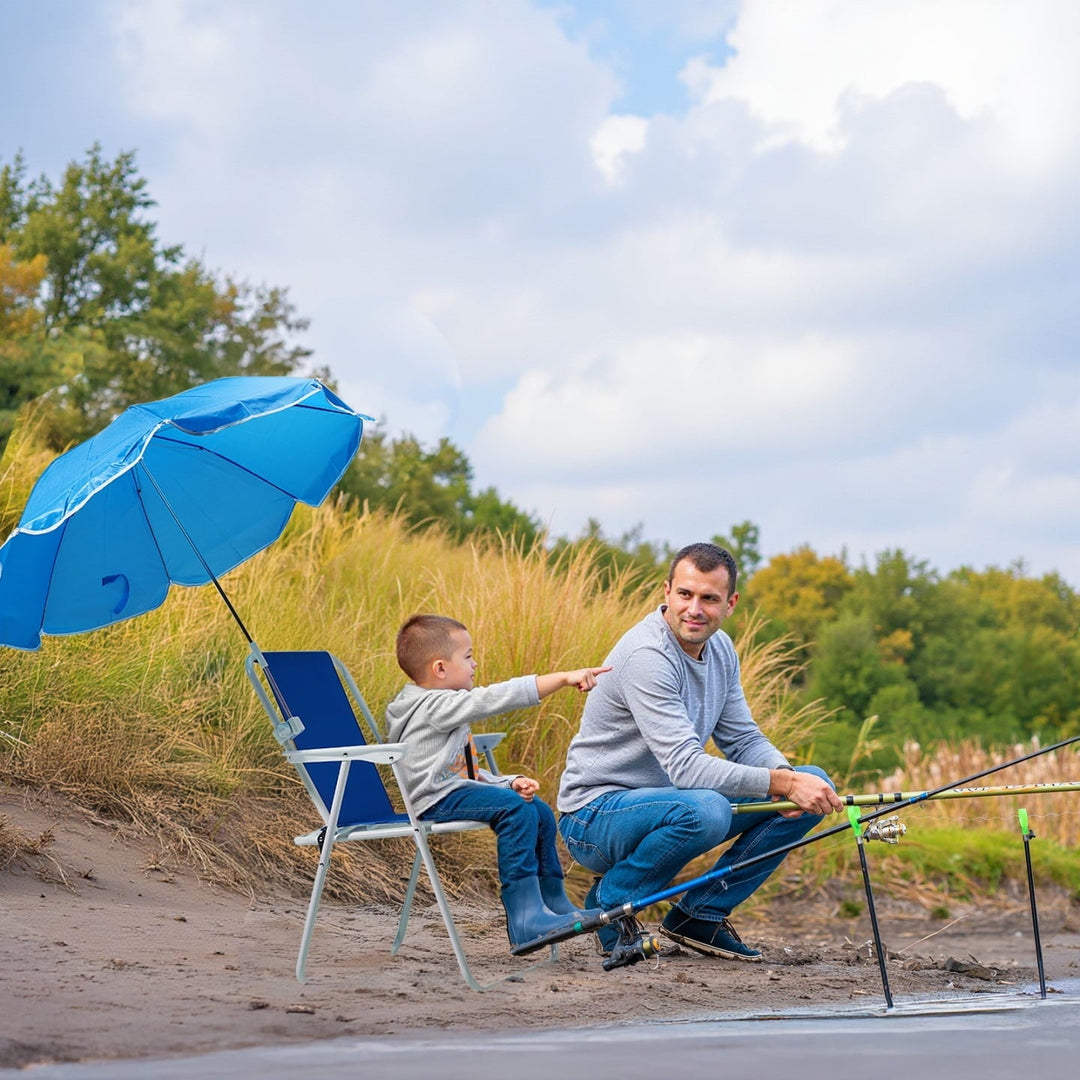 Folding Camping Chair with Adjustable Umbrella for Adults, Lightweight Portable Beach Chairs for Travel & Outdoor Activities, 265lbs Capacity, Blue