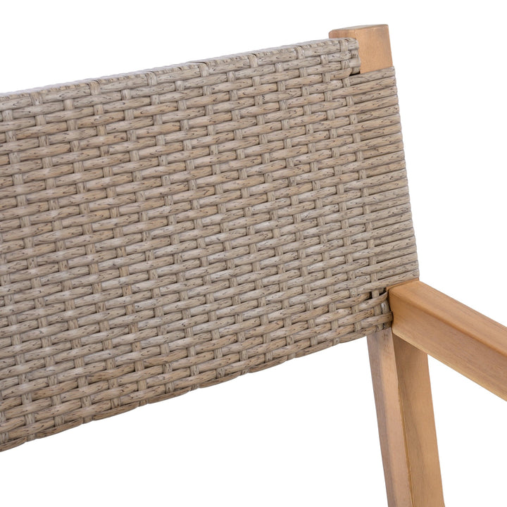 Christopher Knight Home Wicker Outdoor Dining Armchair with Cushion, Solid Wood Frame, Light Brown+Teak