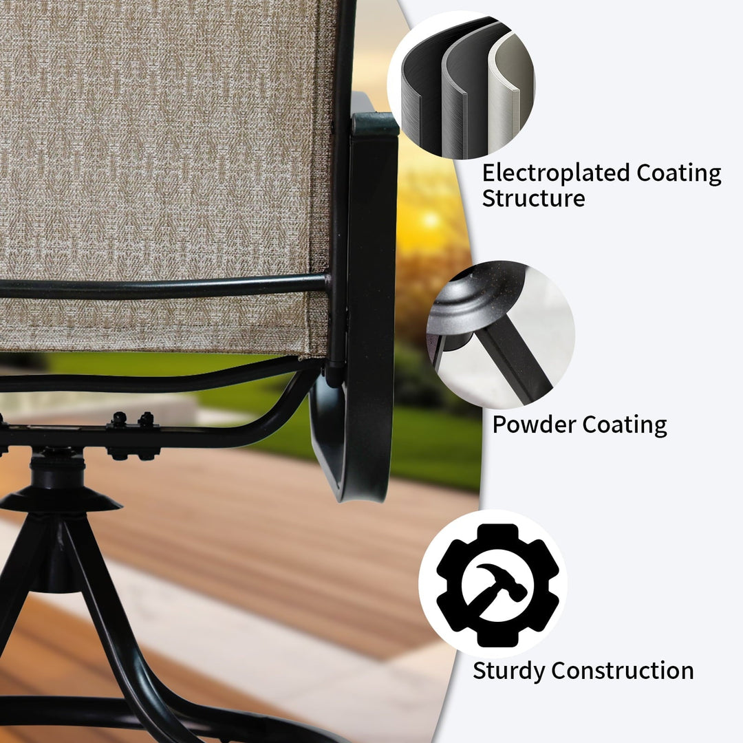 Outdoor Swivel Rocker Dining Chairs Set of 2 - High Back All-Weather Textilene Mesh & Metal Frame, Comfortable Patio Chairs for Garden, Deck, Backyard (Brown)